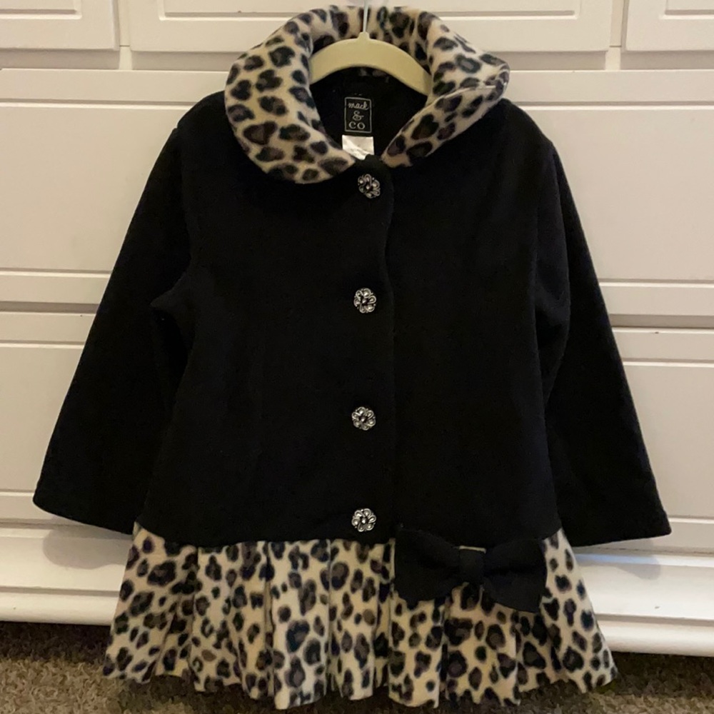Black with Leopard Trim Coat 4T